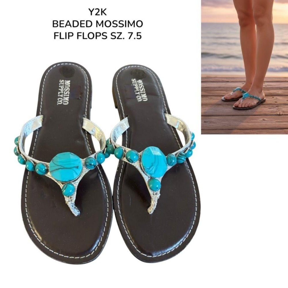 VINTAGE Y2K Mossimo Beaded Turquoise Sandals‎ 7.5-8 💎🏝️